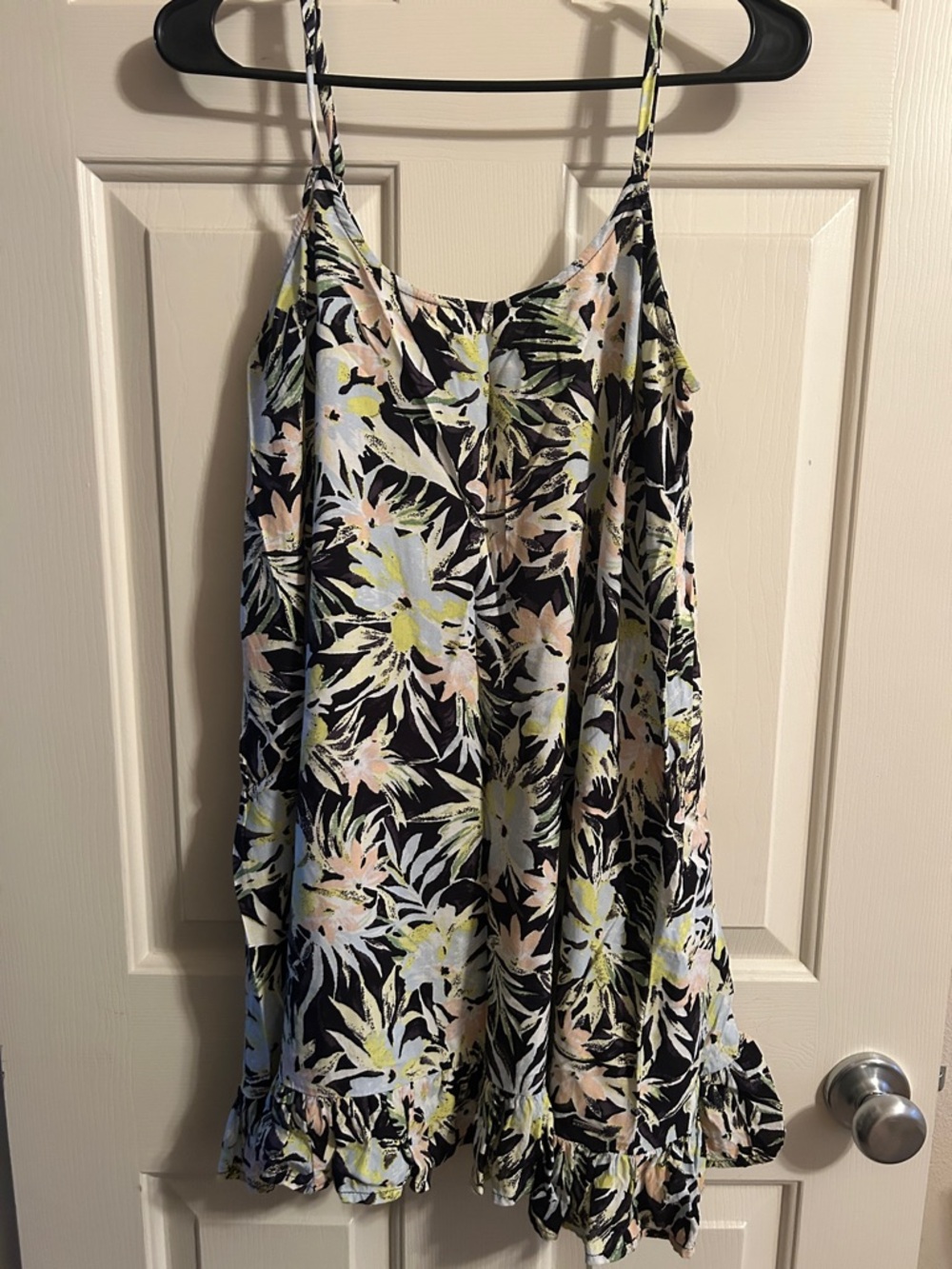 Volcom Black Floral Mini Dress with Pastel Yellow & Pink Accents